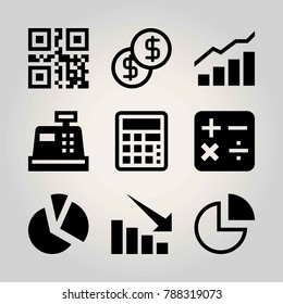 Technology vector icon set. scan, chart, dollar and cash mashine