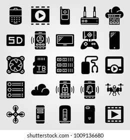 Technology vector icon set. server, pc case, cloud computing and phone