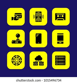 Technology vector icon set. server, credit card, joystick and radar