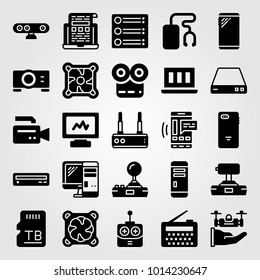 Technology vector icon set. smartphone, drone, dvd player and sd card