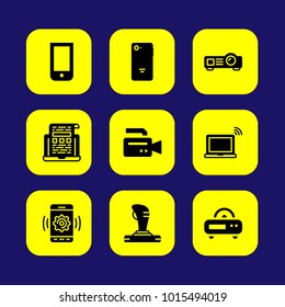 Technology vector icon set. smartphone, laptop, video camera and radio