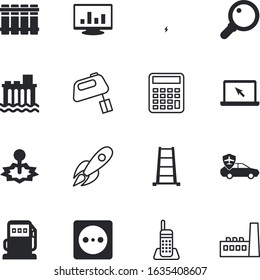 technology vector icon set such as: front, rocket, renovation, sky, hydroelectric, zoom, wall, connect, decoration, town, automobile, calculator, keyboard, shuttle, find, aluminum, magnify, interior