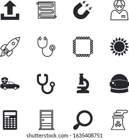 technology vector icon set such as: appliance, fuel, magnetic, molecule, spaceman, earphone, lens, lupe, businessman, glass, upgrade, character, growth, albert, food, exploration, microchip