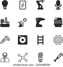 technology vector icon set such as: invention, flash, portrait, tube, trammel, factory, supply, decorative, focus, smart, molecular, einstein, step, cog, photography, multifunction, cogs, cooking