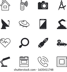 technology vector icon set such as: decor, school, microchip, photo, dslr, round, plate, mystery, mechanic, spotlight, processor, draw, automotive, radio, vision, database, fantasy, autonomous