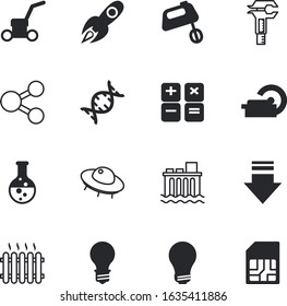 technology vector icon set such as: new, cellular, roller, load, lawn, calipers, beater, wireless, cream, gardening, renewable, up, measurement, geometric, chromosome, stem, smart, fiction, cook