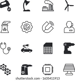 technology vector icon set such as: motor, lamp, cook, diagnostic, plug, gas, utensil, close, transport, man, kitchenware, icons, customer, batteries, physics, gsm, template, cardiology, reading