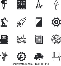 technology vector icon set such as: up, remote, mill, development, politics, ufo, speed, countryside, computer, measure, arrow, page, agriculture, cogs, silhouette, contractor, download, building