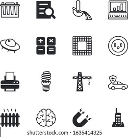 technology vector icon set such as: tall, foundry, find, accounting, cpu, trolley, pc, driving, cable, dial, learning, retro, tech, tower, spaceship, style, internet, calculator, tools, sky, plug