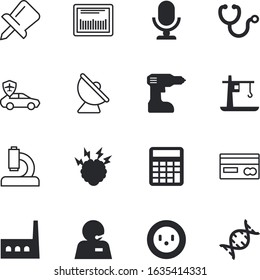 technology vector icon set such as: bar, contact, macro, consultant, mic, music, broadcasting, handle, sale, logic, mathematics, creativity, scan, patient, steel, success, autopilot, cells, tag
