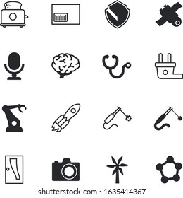 technology vector icon set such as: atom, new, molecule, micro, speaker, manufacturing, diagnostic, socket, message, empty, hot, bread, film, cosmos, page, infographic, healthy, camera, up, listen