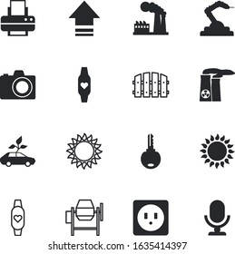 technology vector icon set such as: jet, automobile, photography, storage, entertainment, access, air, manufacture, karaoke, talk, template, volt, connect, abstract, media, secret, fence, music, tech