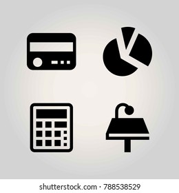 Technology vector icon set. table, credit card, lamp and calculator