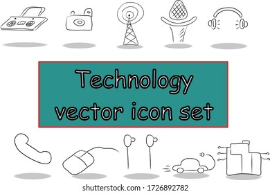 Technology vector icon set. Thin simple collection illustration black