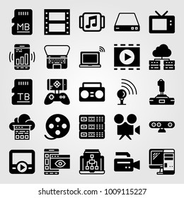 Technology vector icon set. tv, monitor, sd card and smartphone