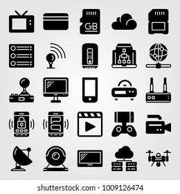 Technology Vector Icon Set. Tv, Sattelite, Laptop And Radio