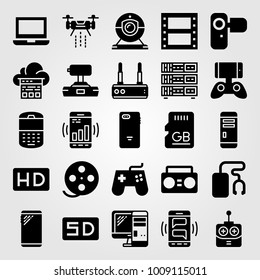Technology vector icon set. webcam, joystick, router and camera