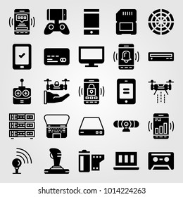 Technology vector icon set. webcam, cassette, computer and remote control