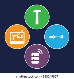 Technology vector icons. Set of 4 Technology filled icons such as server, pen tool on tablet, electric circuit