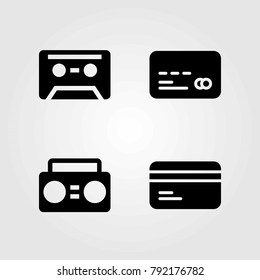 Technology vector icons set. boombox, credit card and cassette