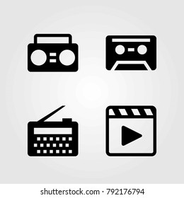 Technology vector icons set. boombox, radio and movie player