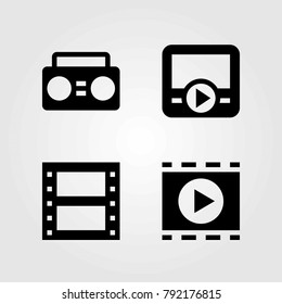 Technology vector icons set. boombox, film roll and movie player