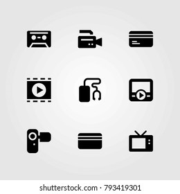 Technology vector icons set. camcoder, television and music player