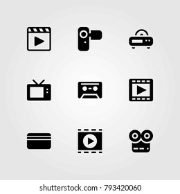 Technology vector icons set. camcoder, radio and television