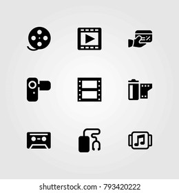 Technology vector icons set. camera, credit card and film roll