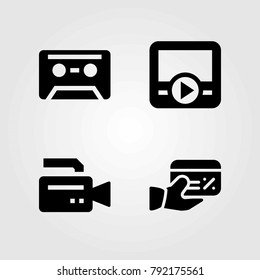 Technology vector icons set. cassette, video camera and movie player