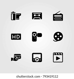 Technology vector icons set. cassette, camcoder and camera