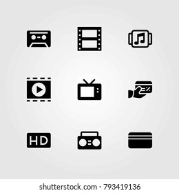 Technology vector icons set. cassette, movie player and hd