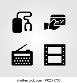 Technology vector icons set. credit card, film roll and radio