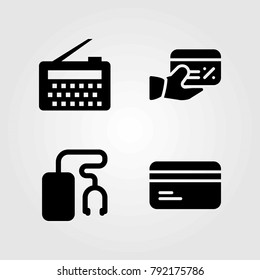 Technology vector icons set. credit card, radio and music player