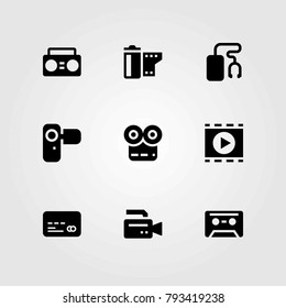 Technology vector icons set. credit card, boombox and camcoder