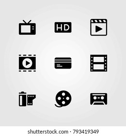 Technology vector icons set. credit card, tv and cassette