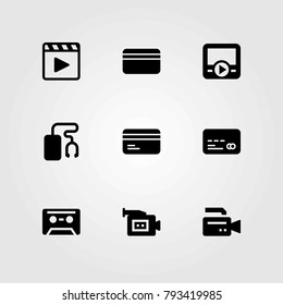 Technology vector icons set. credit card, cassette and music player