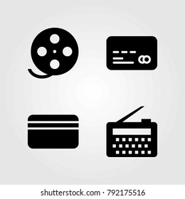 Technology vector icons set. film roll, credit card and radio