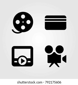 Technology vector icons set. film roll, credit card and video camera