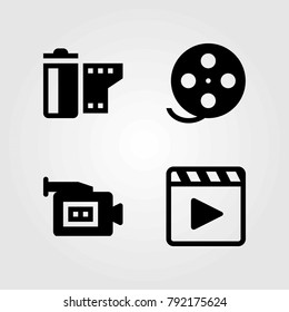 Technology vector icons set. film roll, movie player and video camera
