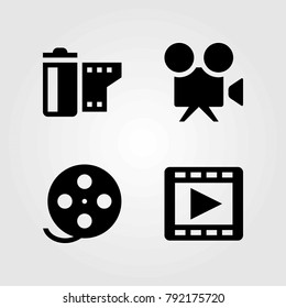 Technology vector icons set. film roll, video camera and movie player
