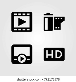 Technology vector icons set. film roll, movie player and hd