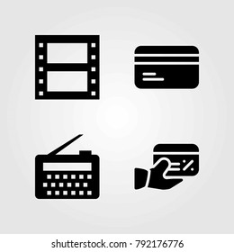 Technology vector icons set. film roll, radio and credit card