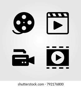 Technology vector icons set. film roll, video camera and movie player