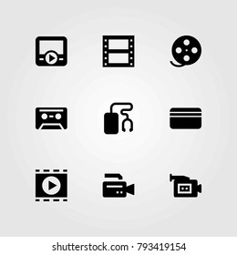 Technology vector icons set. film roll, music player and cassette