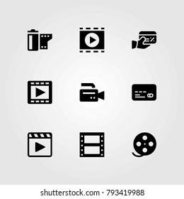 Technology vector icons set. film roll, credit card and movie player