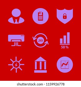technology vector icons set. with graph, businessman, solar energy and air conditioner in set