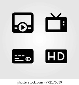 Technology vector icons set. hd, movie player and television