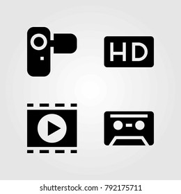 Technology vector icons set. movie player, cassette and camera