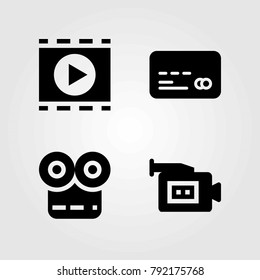 Technology vector icons set. movie player, video camera and credit card